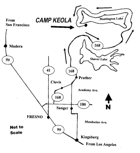 Map showing the route to Camp Keola